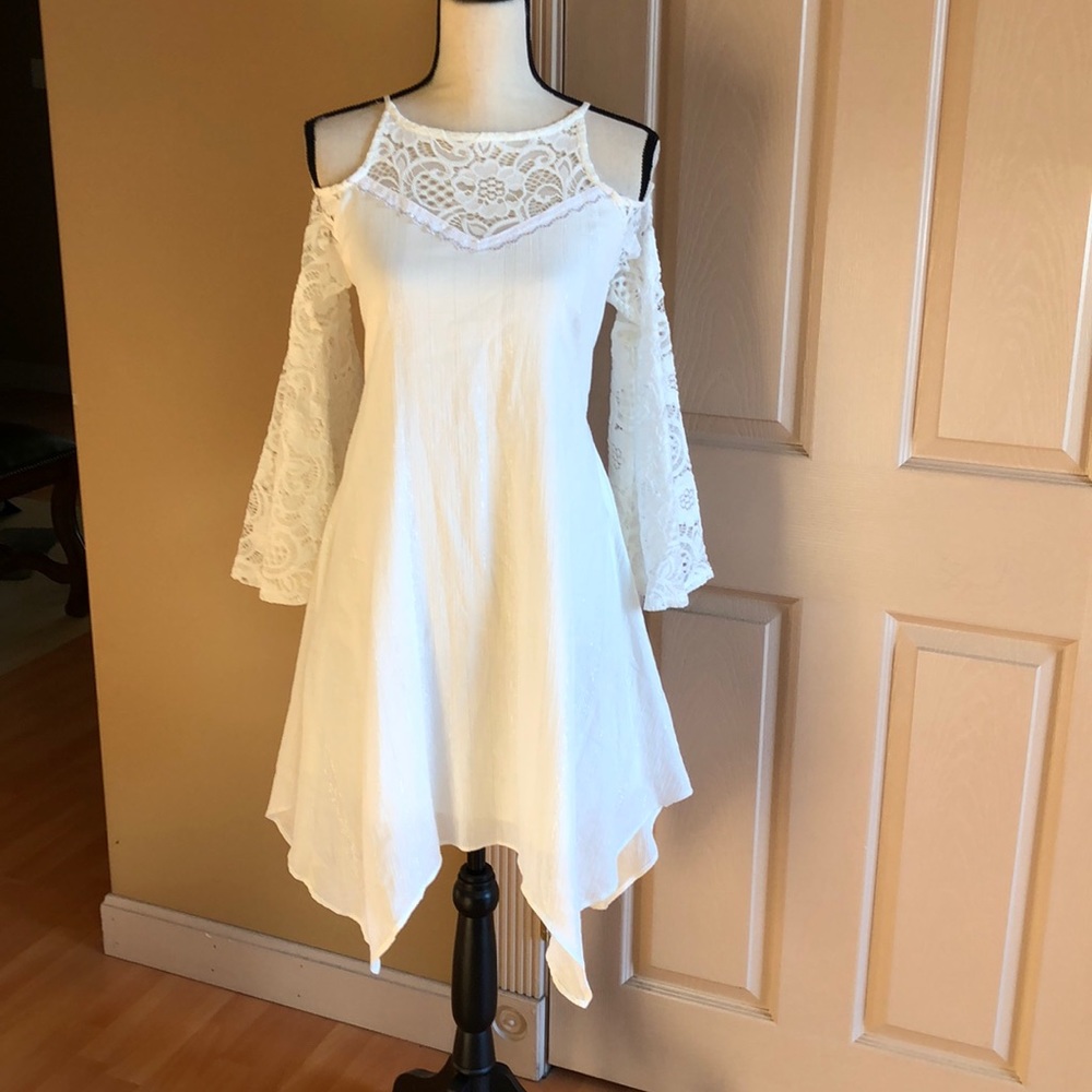 White lace cold shoulder dress